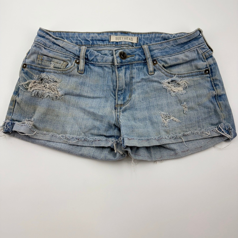 Bullhead PacSun Women Size 3 Distressed Denim Jean Sorts‎ Light Wash Raw Hem